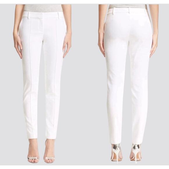ST. JOHN Jennifer White Pants Trousers Straight Leg Front Seam Womens Size 14 - Picture 1 of 12